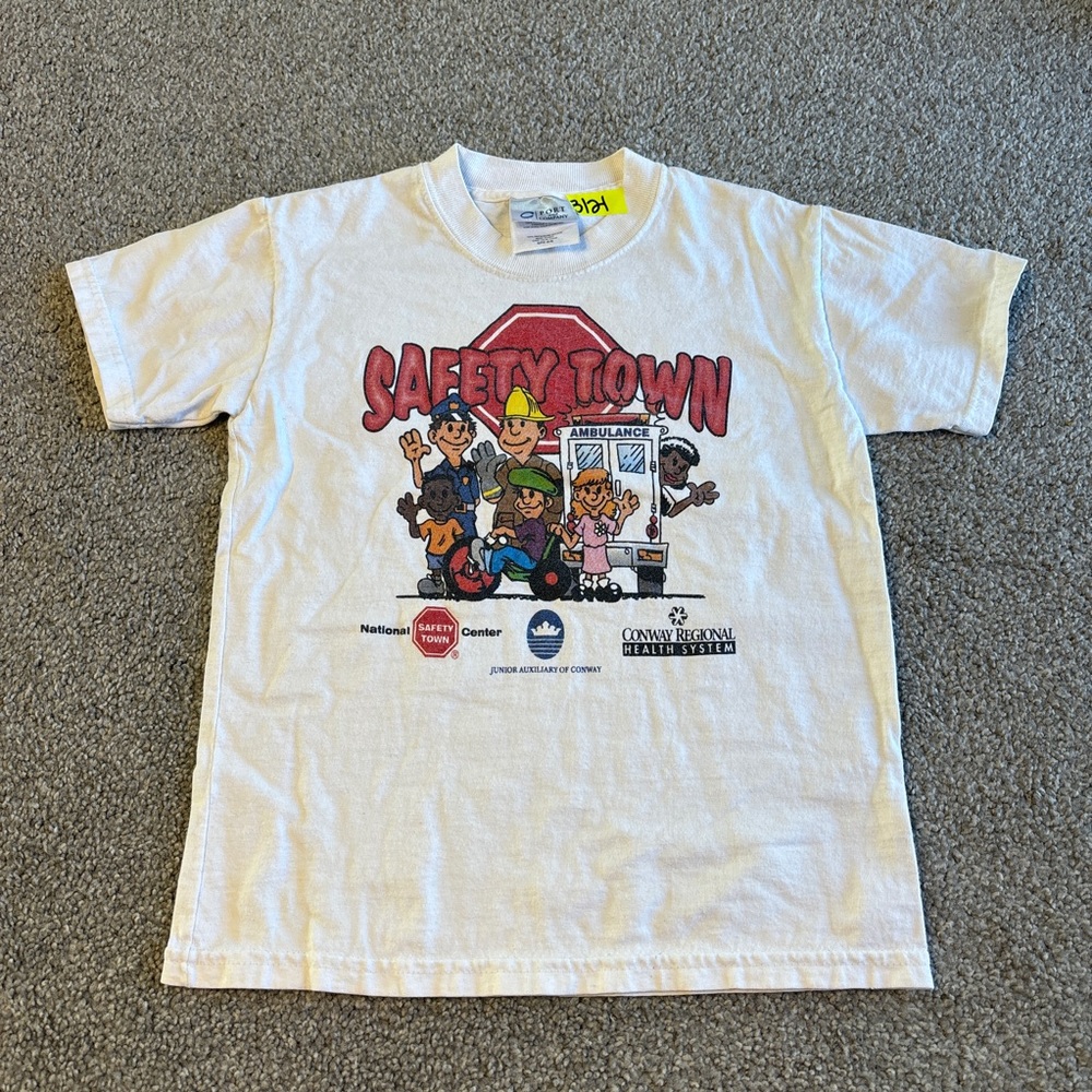 vintage safety town shirt kids small‎ white red ambulance 90s y2k retro